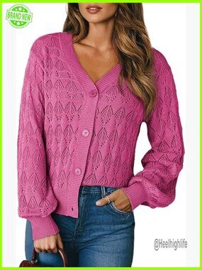 Lightweight Crochet Cardigan Sweater Long Sleeve V-Neck Shrug